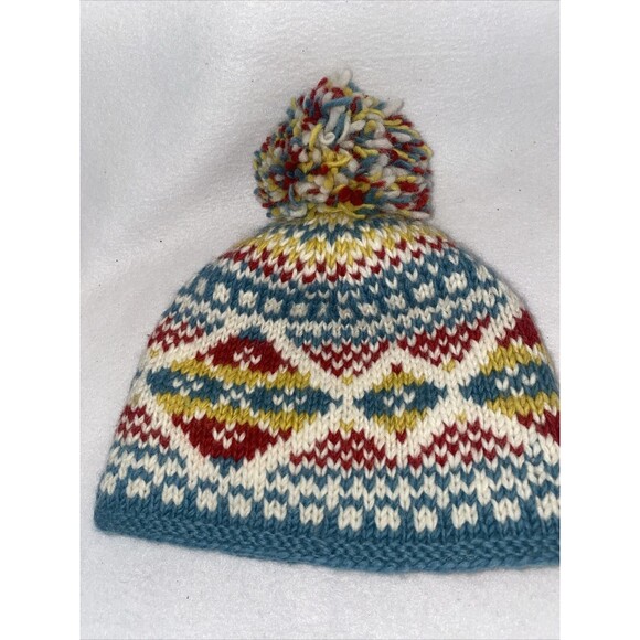 ERIN KNITWEAR Ireland wool beanie hat Vintage Fair Aisle nordic Fleece Puff - Picture 4 of 6